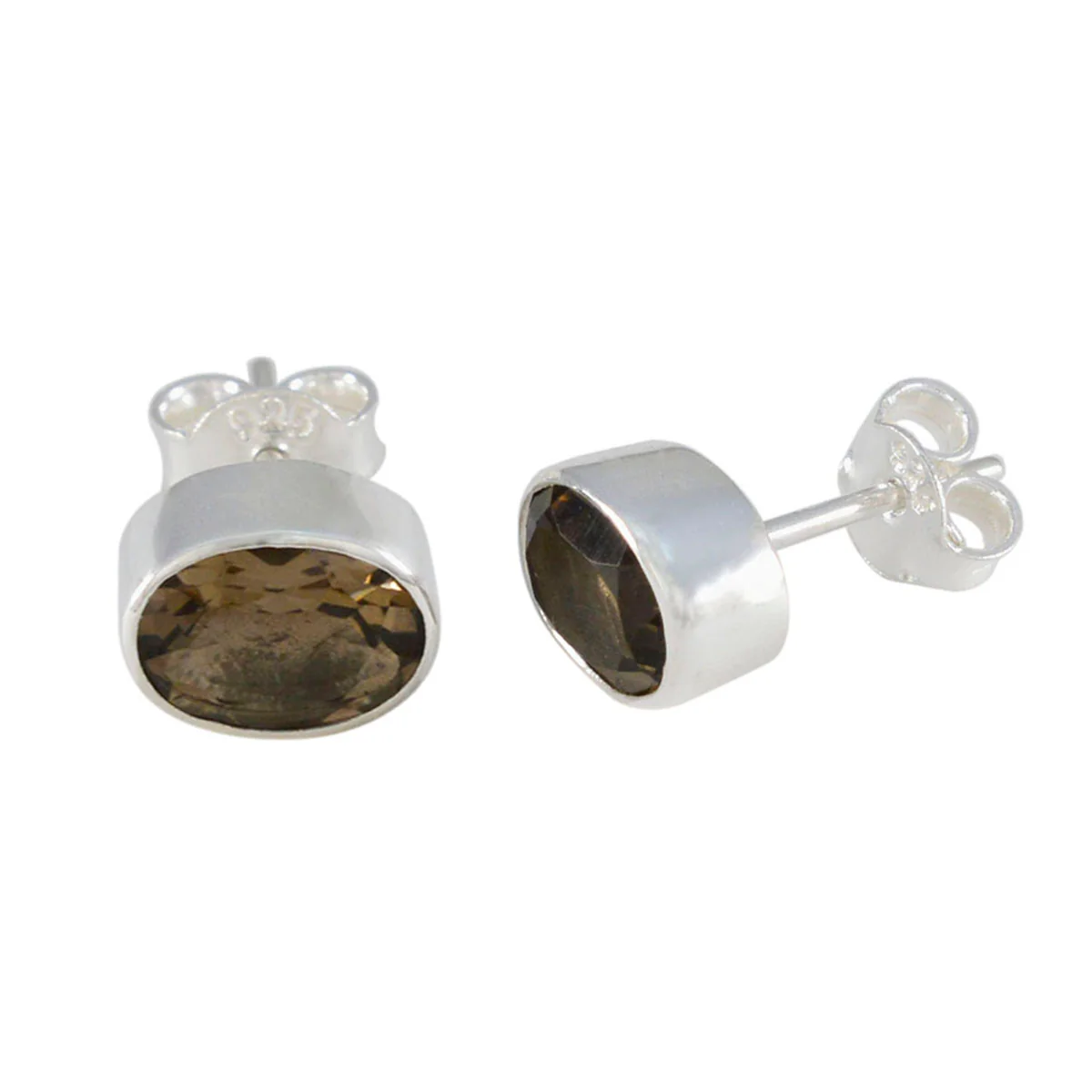 Smoky Quartz Egyptian Camila Solitaire Stud Brown 925 Silver Earring - Image 2