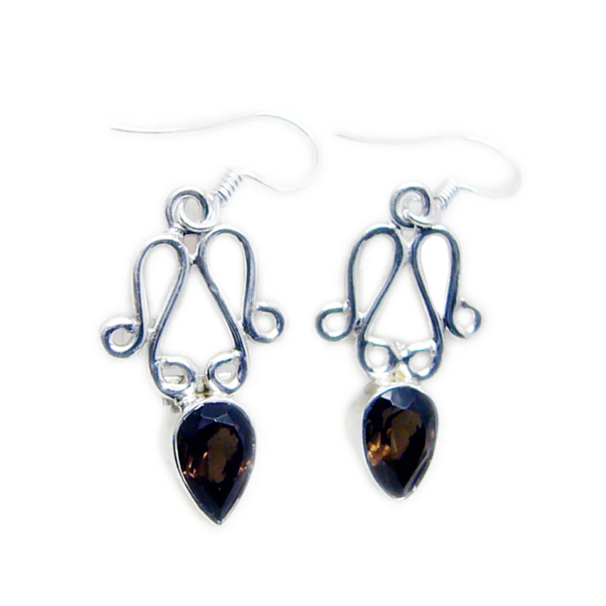 Smoky Quartz Egyptian Sakura multiple Dangle Brown 925 Silver Earring