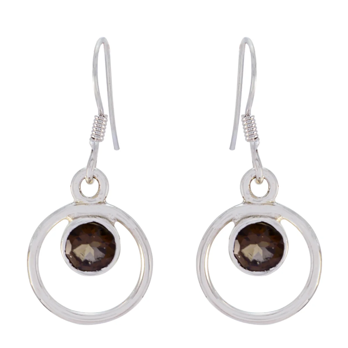 Smoky Quartz French Mei multiple Dangle Brown Silver Earring