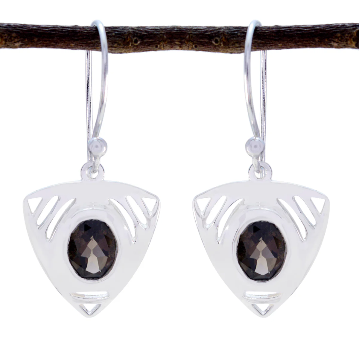 Smoky Quartz German Ana Solitaire Dangle Brown 925 Silver Earring - Image 2
