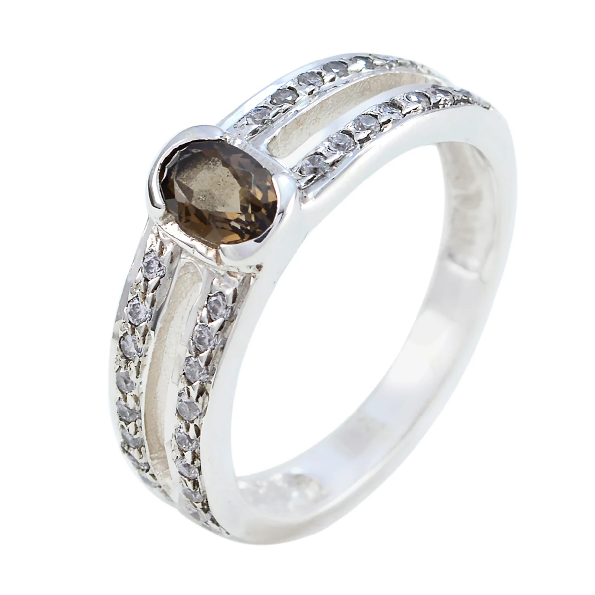 smoky quartz Halo American 92.5 Silver Brown Gemstone Whisper-thin Boho Ring Jewelry - Image 3