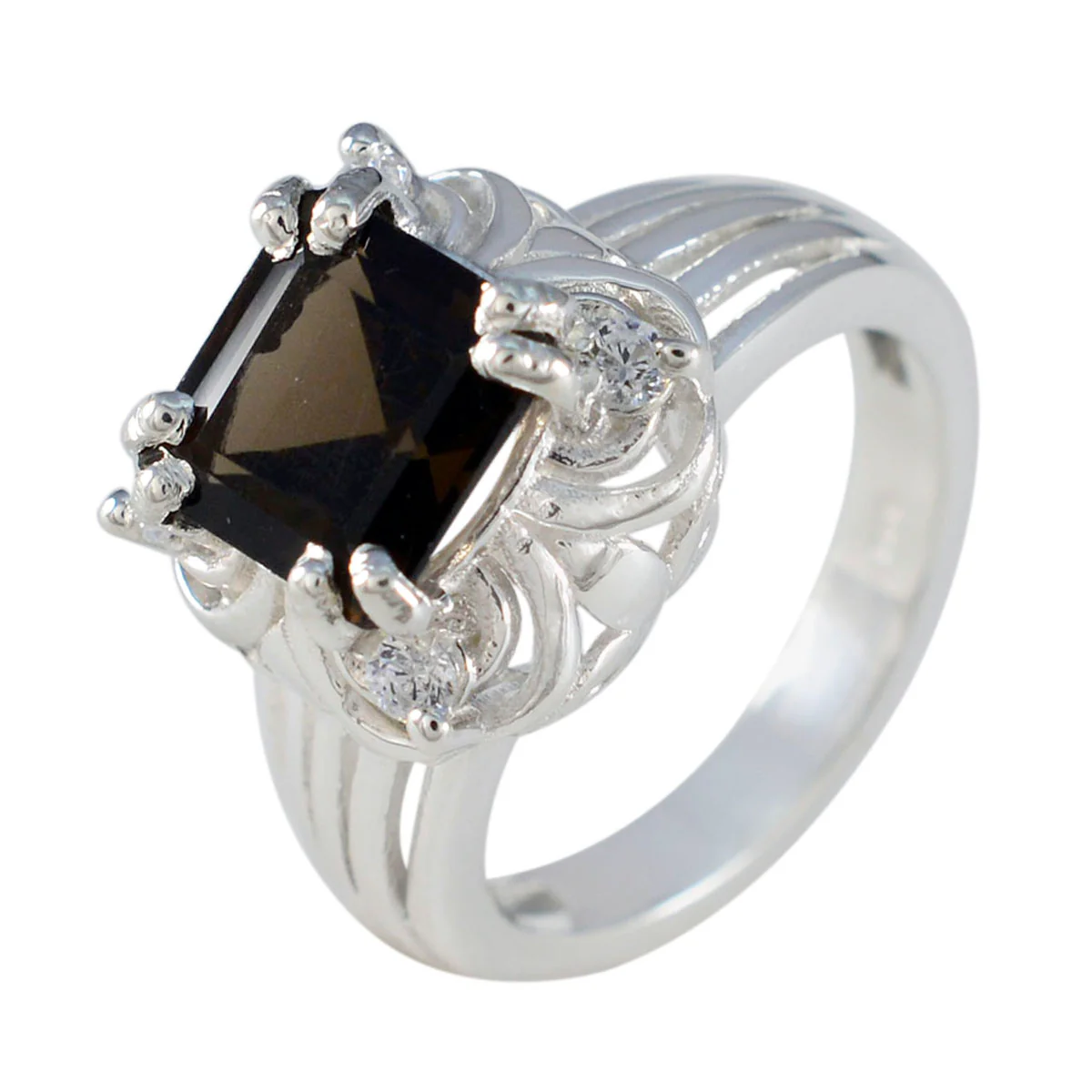 Smoky Quartz Halo French 92.5 Silver Brown Gemstones Mid-weight Feminine Ring Jewelry - Image 2