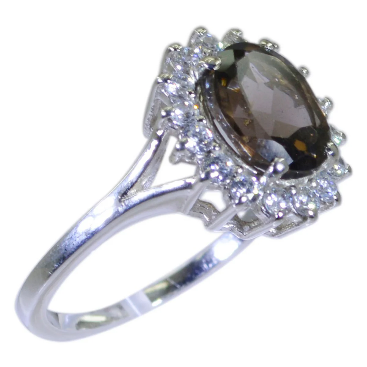 smoky quartz Halo German 925 Silver Brown Gemstones Featherlight Contemporary Ring Jewelry - Image 2