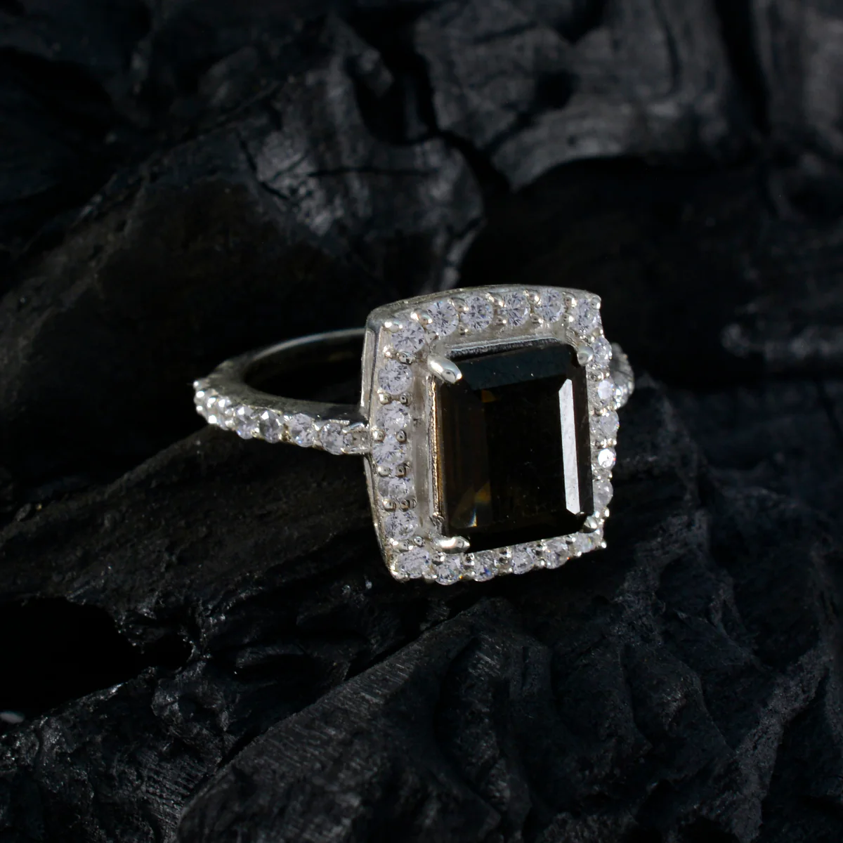 Smoky Quartz Halo German 925 Silver Brown Gemstones Minimal Artisan Ring Jewellery - Image 4