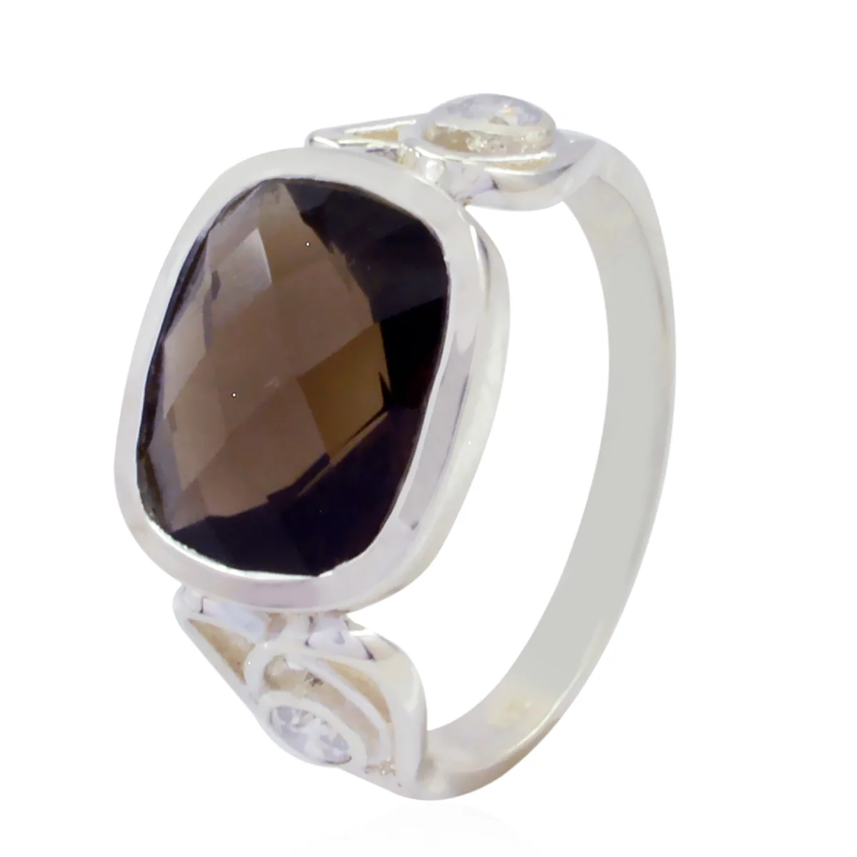 smoky quartz Halo Indian Sterling Silver Brown Gemstone Slim Boho Ring Jewellery - Image 3