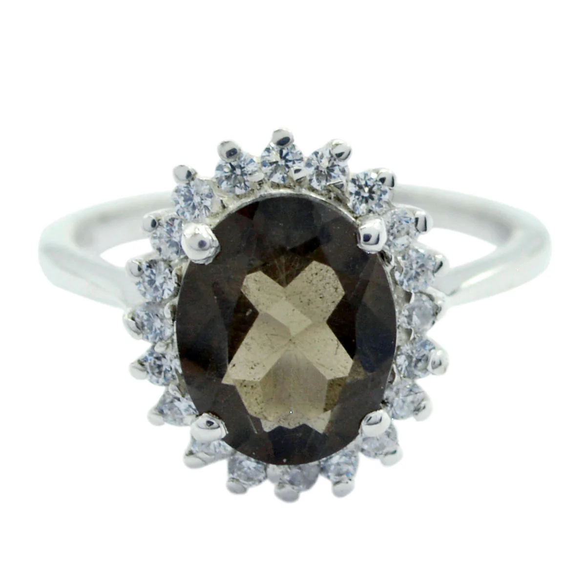 smoky quartz Halo Korean 92.5 Silver Brown Gemstones Whisper-thin Modern Ring Jewelry