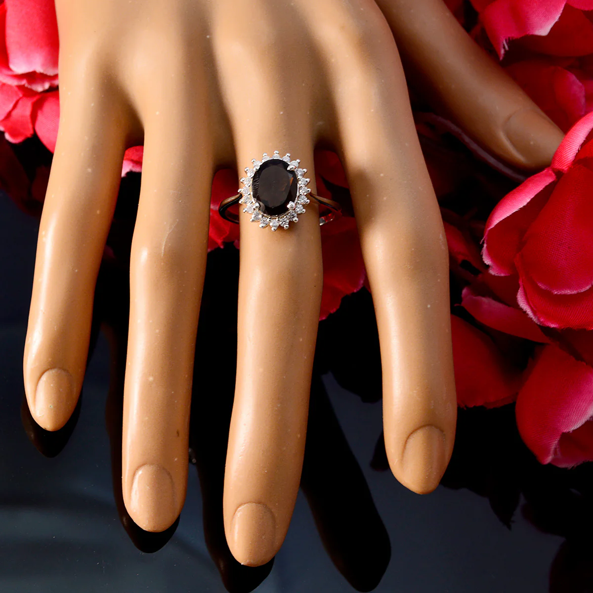 smoky quartz Halo Korean 92.5 Silver Brown Gemstones Whisper-thin Modern Ring Jewelry - Image 6