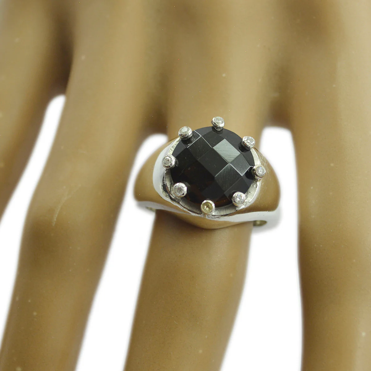 smoky quartz Halo Russian Silver Brown Gemstones Versatile Trendy Ring Jewelry - Image 2