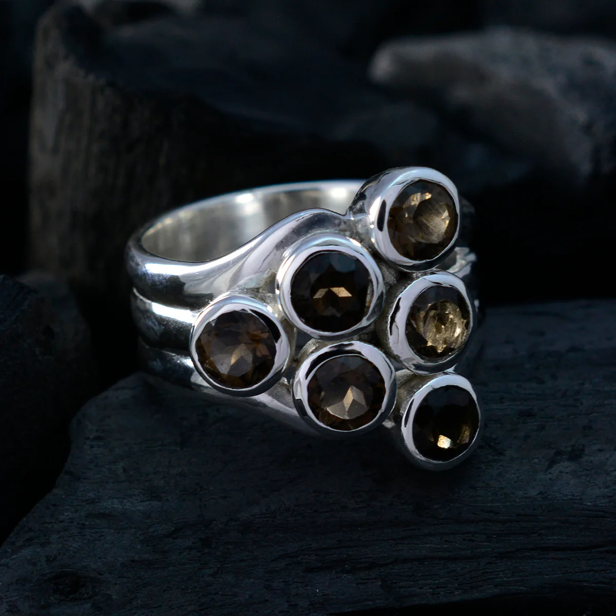 smoky quartz Hexa Spanish 925 Sterling Silver Brown Gemstone Edgy Contemporary Ring Jewelry - Image 4