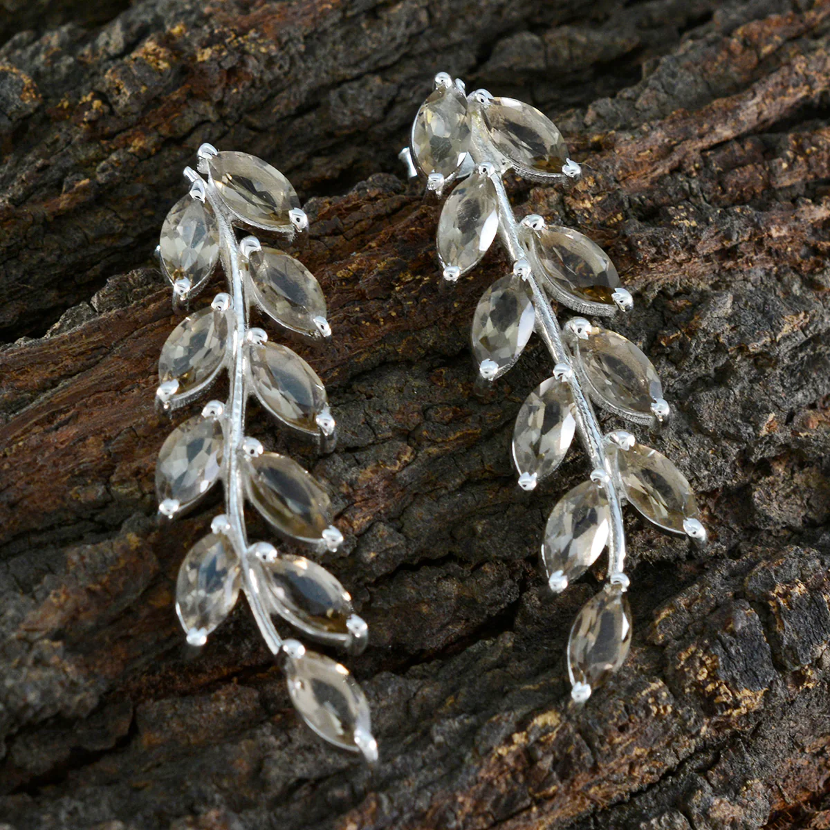 Smoky Quartz Italian Noelia multiple Stud Brown 92.5 Silver Earring - Image 3