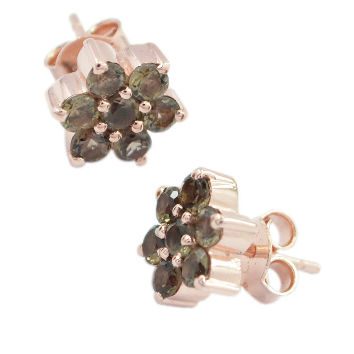 Smoky Quartz Italian Victoria multiple Stud Brown Silver Earring - Image 2