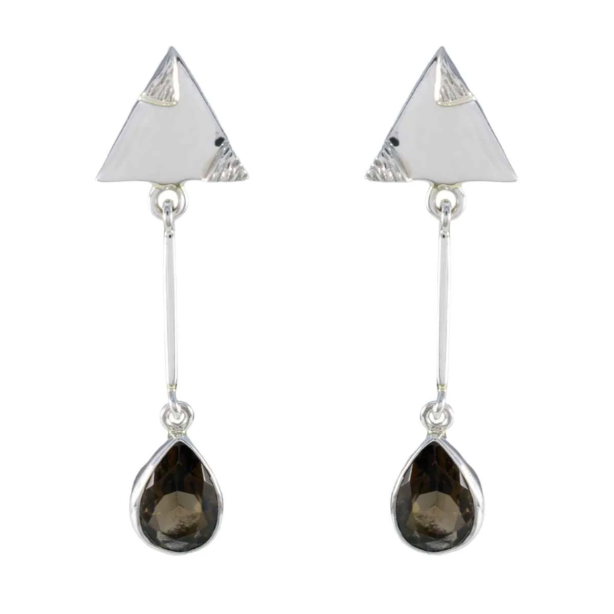 Smoky Quartz Japanese Wen multiple Stud Brown 925 Silver Earring