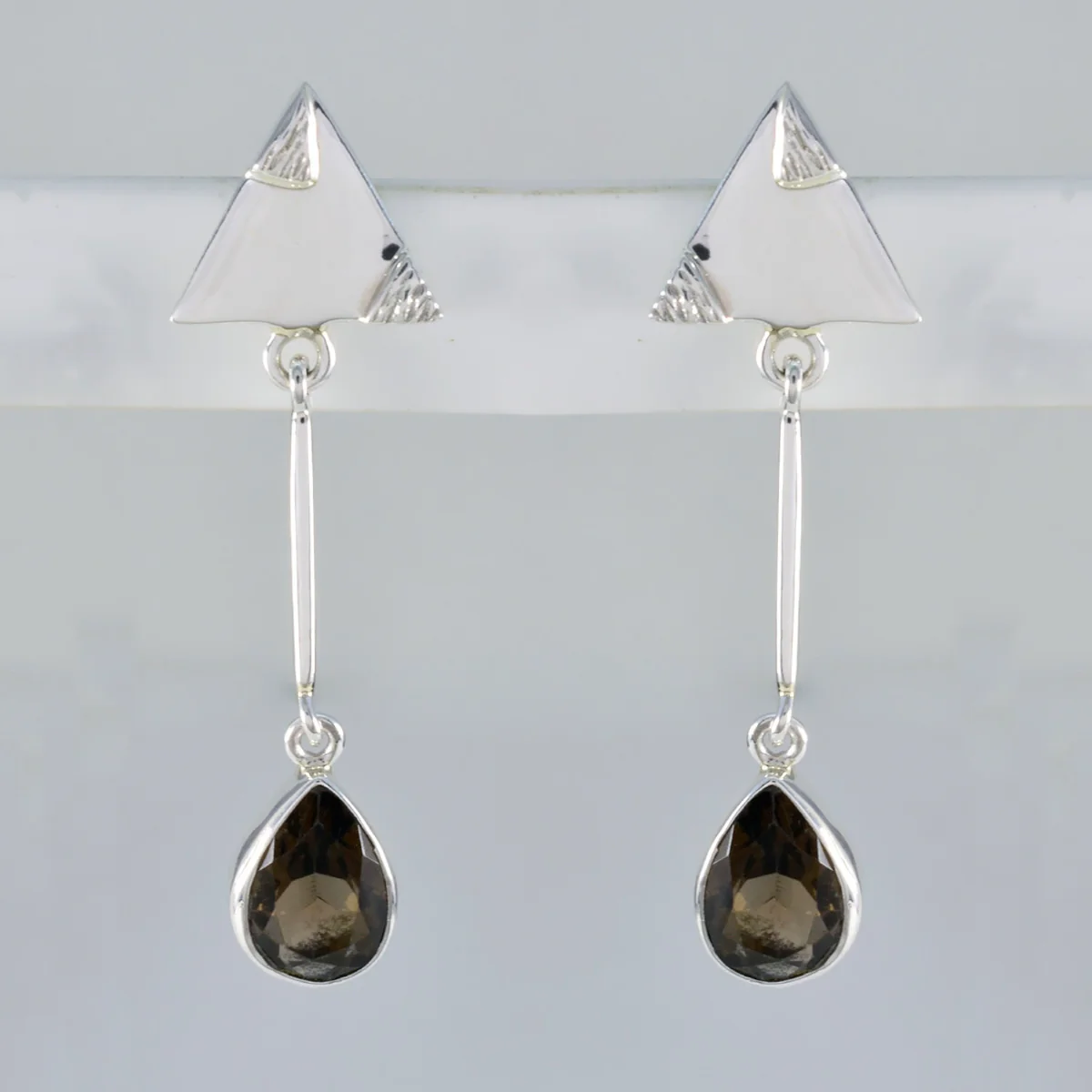 Smoky Quartz Japanese Wen multiple Stud Brown 925 Silver Earring - Image 2