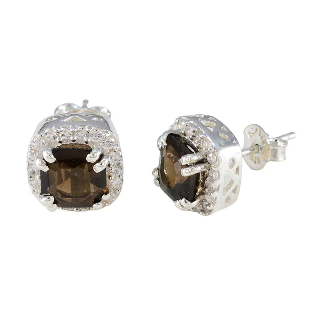 Smoky Quartz Korean Josephine multiple Stud Brown 925 Sterling Silver Earring - Image 2