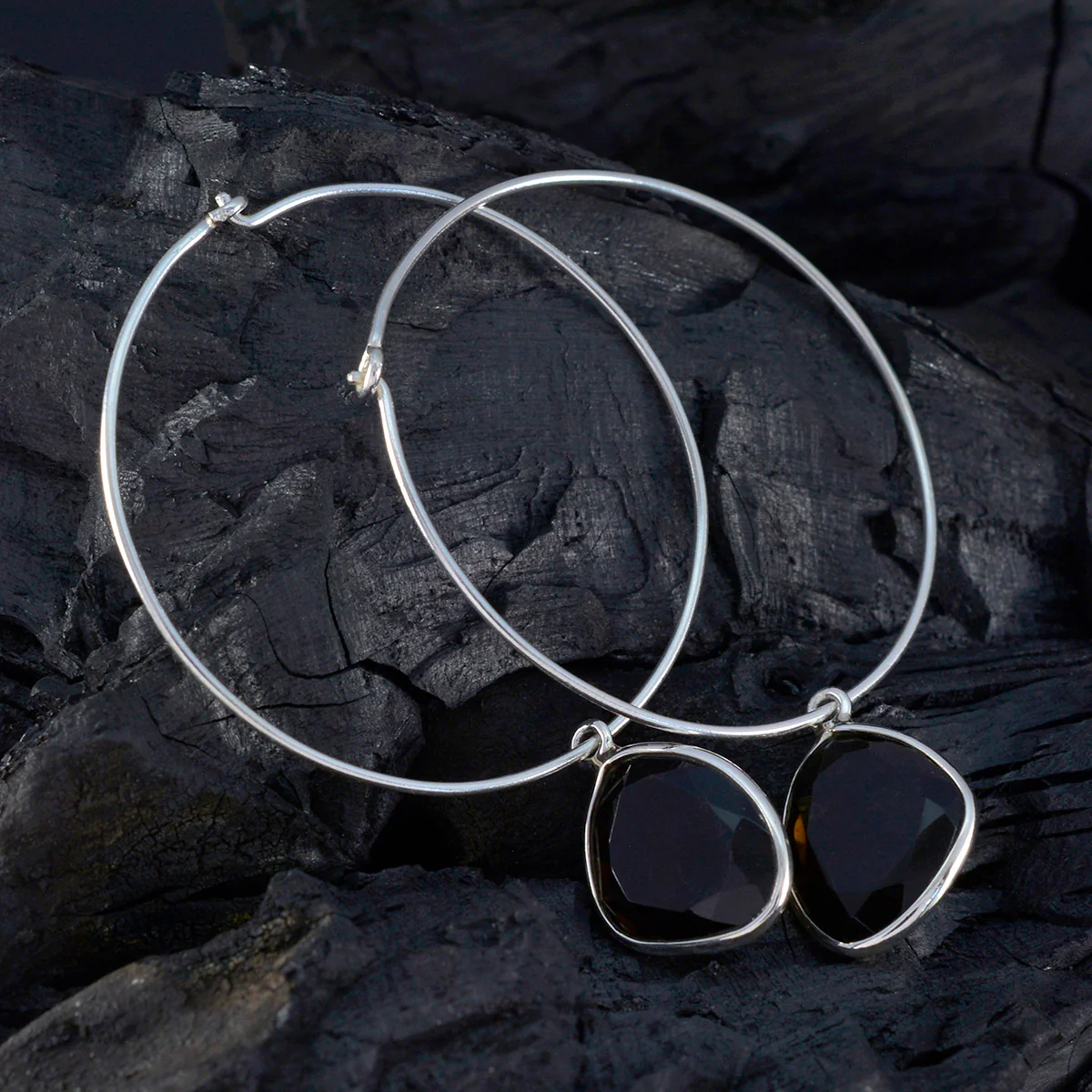 Smoky Quartz Korean Soo-jin multiple Dangle Brown Silver Earring - Image 4