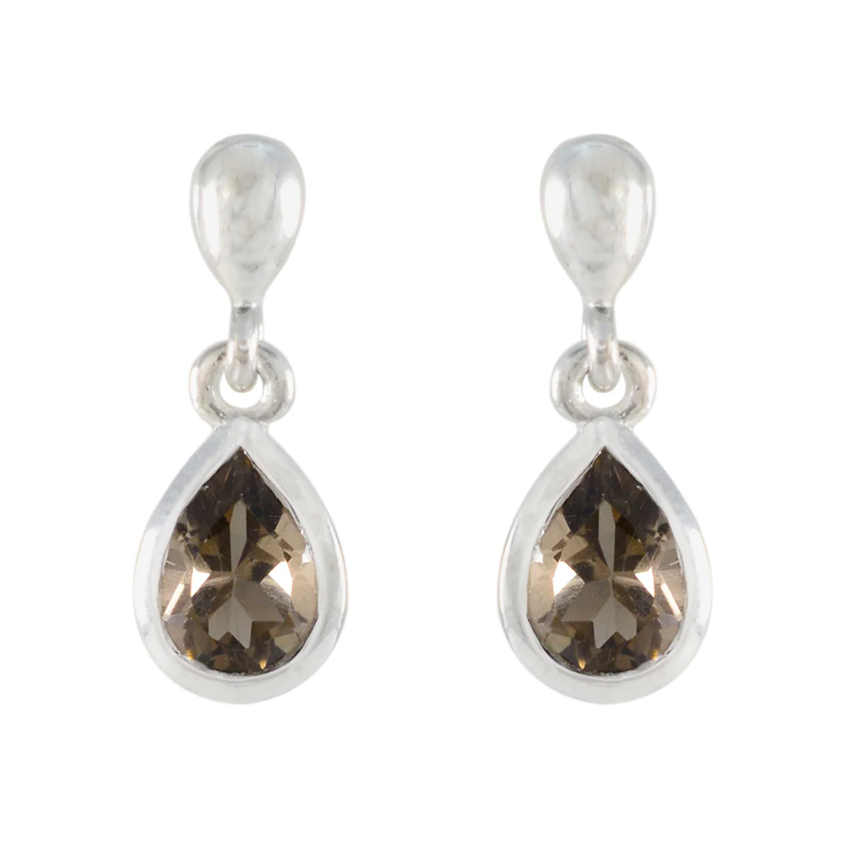 Smoky Quartz Korean Yasmin Solitaire Stud Brown Silver Earring