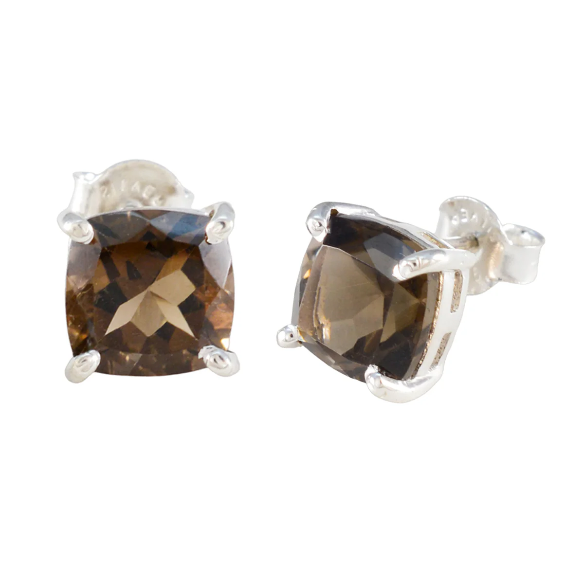 Smoky Quartz Latin American Antonia Solitaire Stud Brown Silver Earring - Image 2