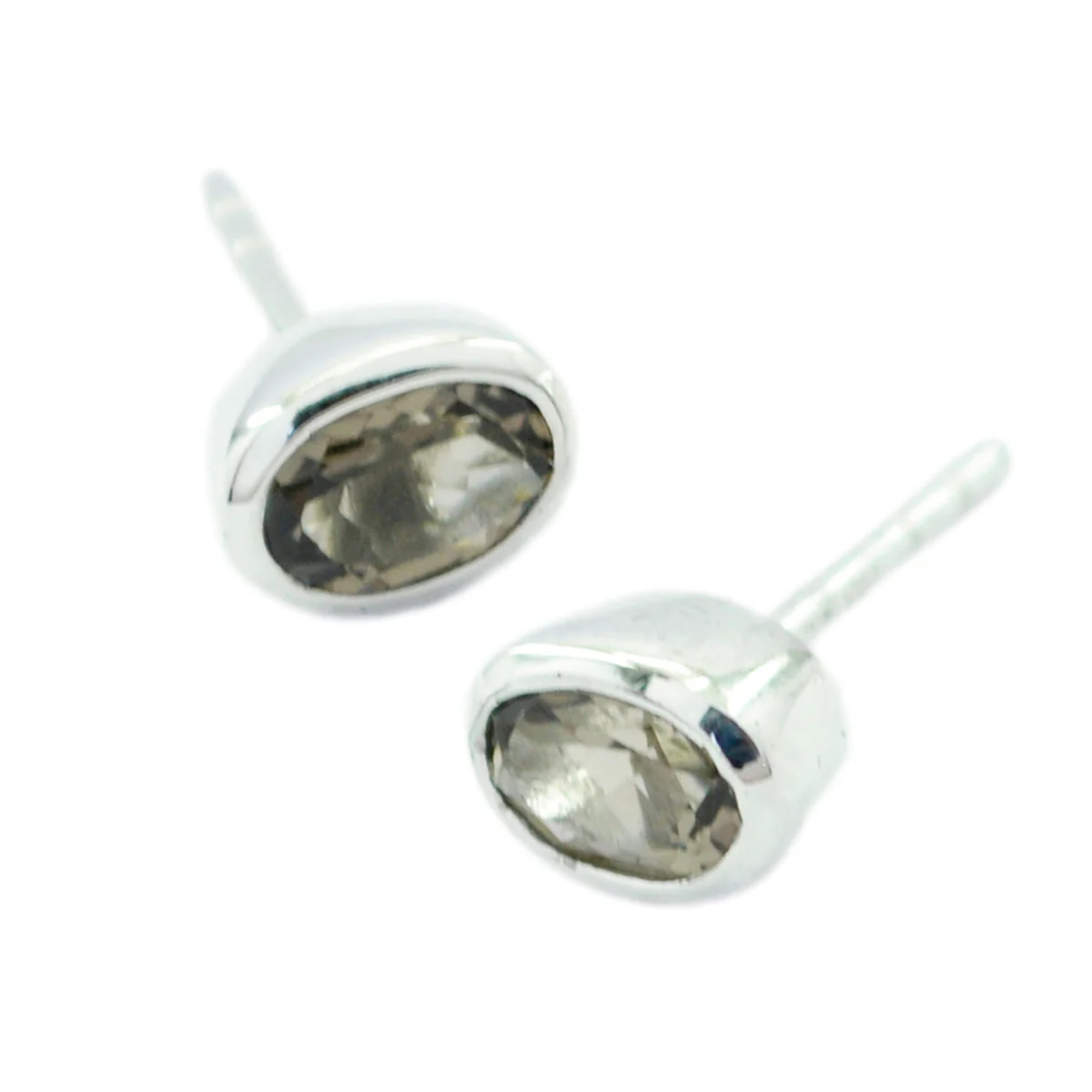 Smoky Quartz Latin American Mariana Solitaire Stud Brown Silver Earring - Image 2
