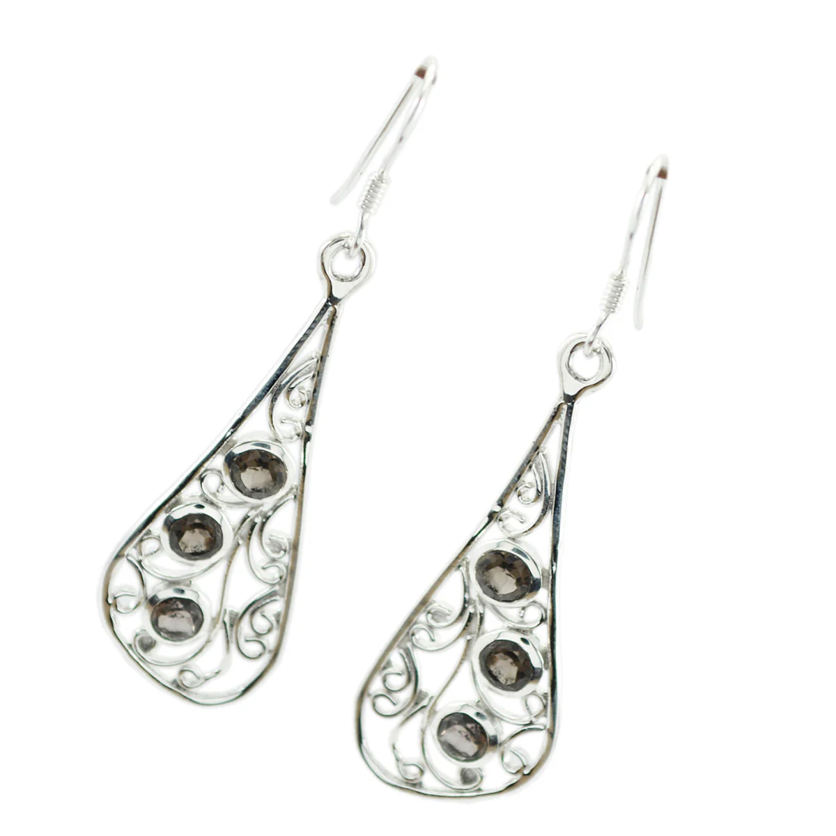 Smoky Quartz Latin American Valentina multiple Dangle Brown Sterling Silver Earring - Image 2