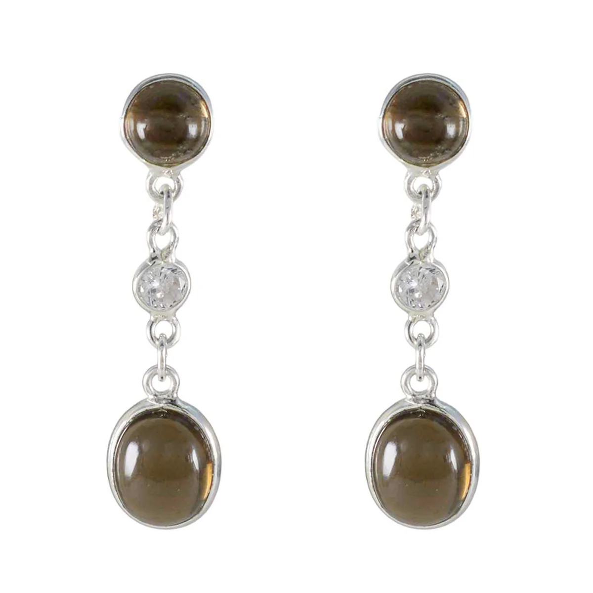 Smoky Quartz Mexican Yasmin multiple Stud Brown 92.5 Silver Earring