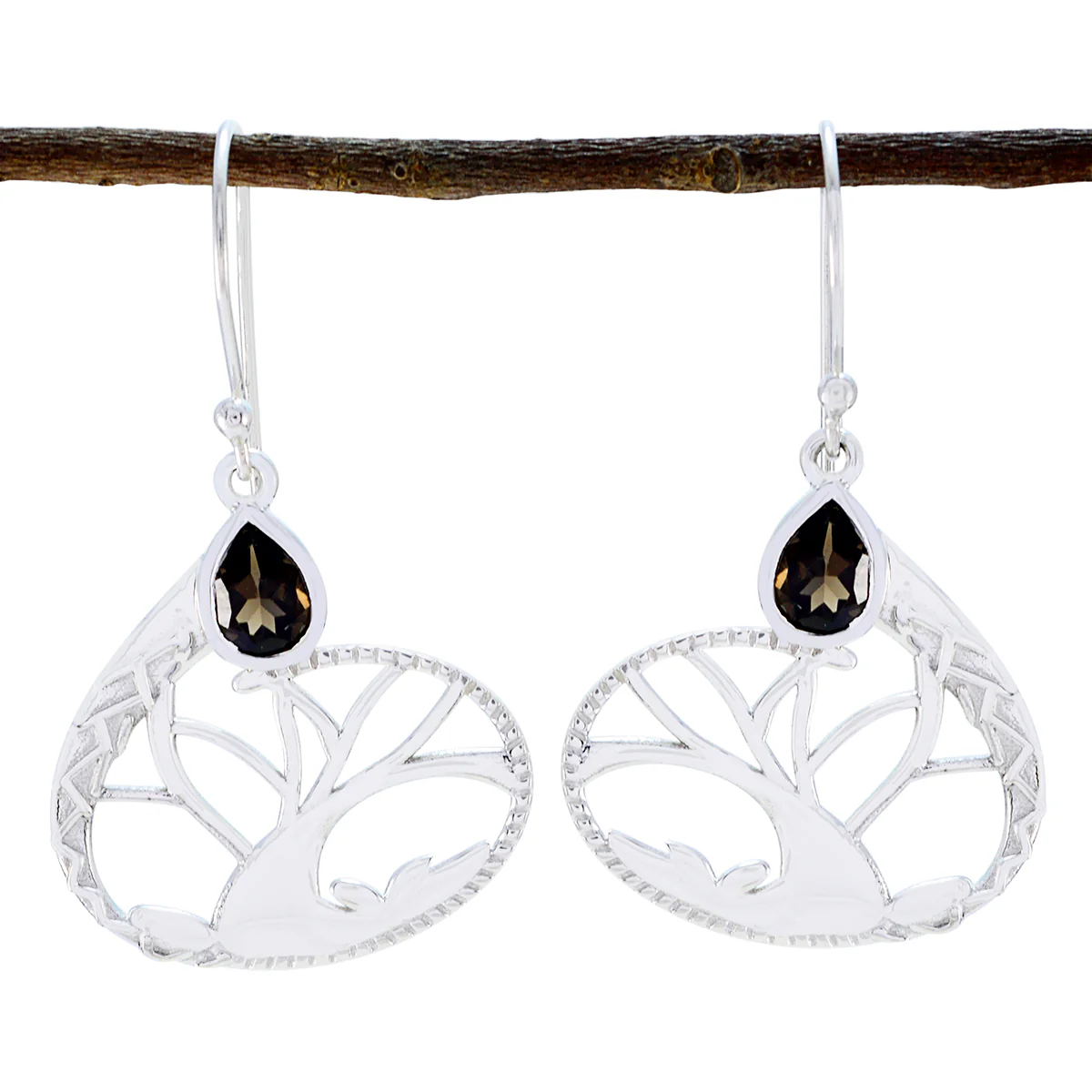 Smoky Quartz Middle Eastern Clara Solitaire Dangle Brown 925 Silver Earring
