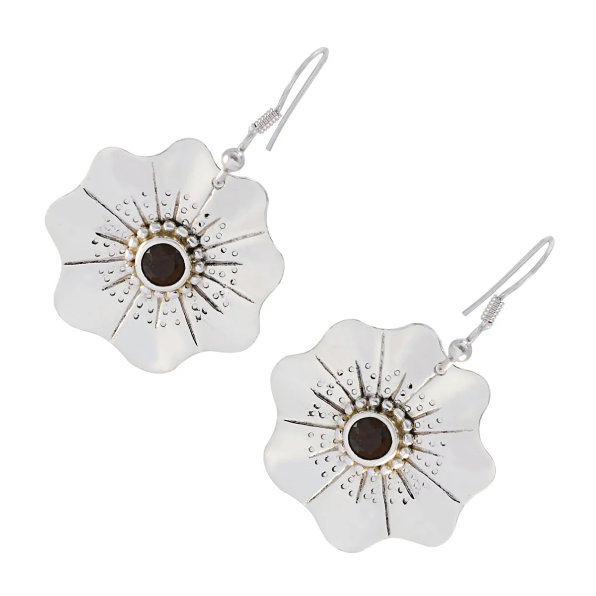Smoky Quartz Moroccan Anna Solitaire Dangle Brown Sterling Silver Earring - Image 3