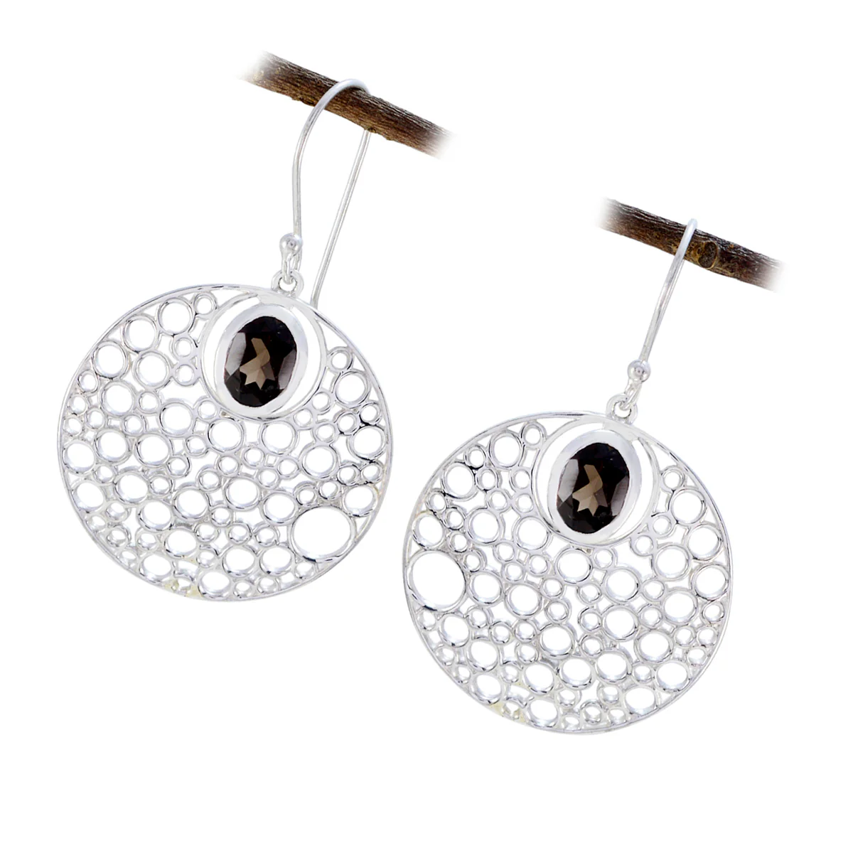 Smoky Quartz Moroccan Antonia Solitaire Dangle Brown 925 Silver Earring - Image 2
