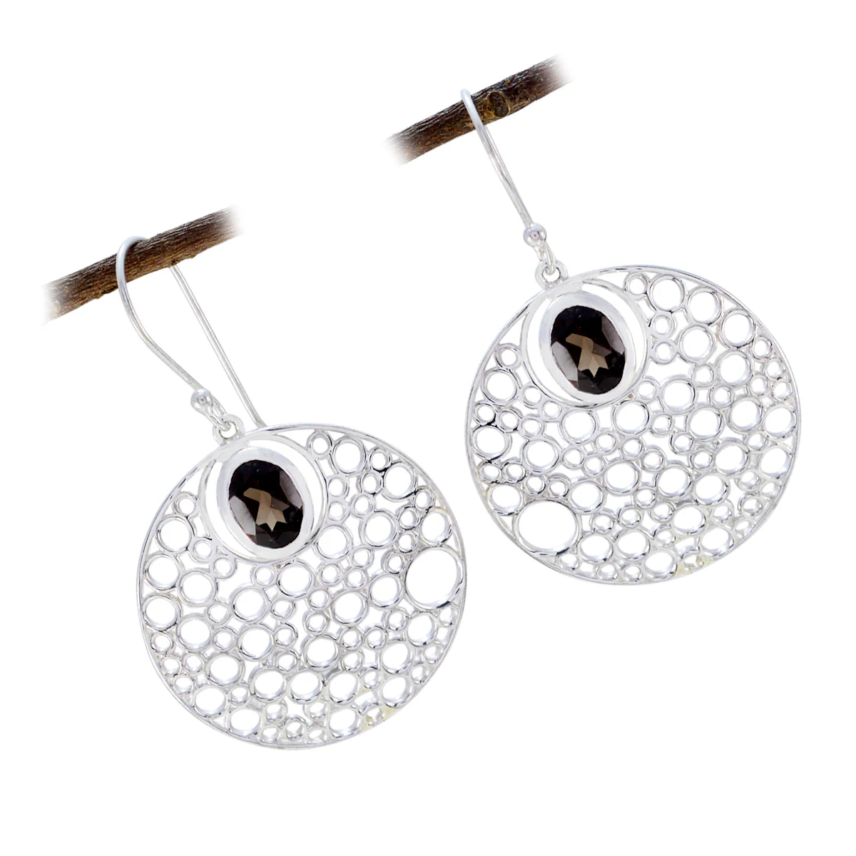 Smoky Quartz Moroccan Antonia Solitaire Dangle Brown 925 Silver Earring - Image 3