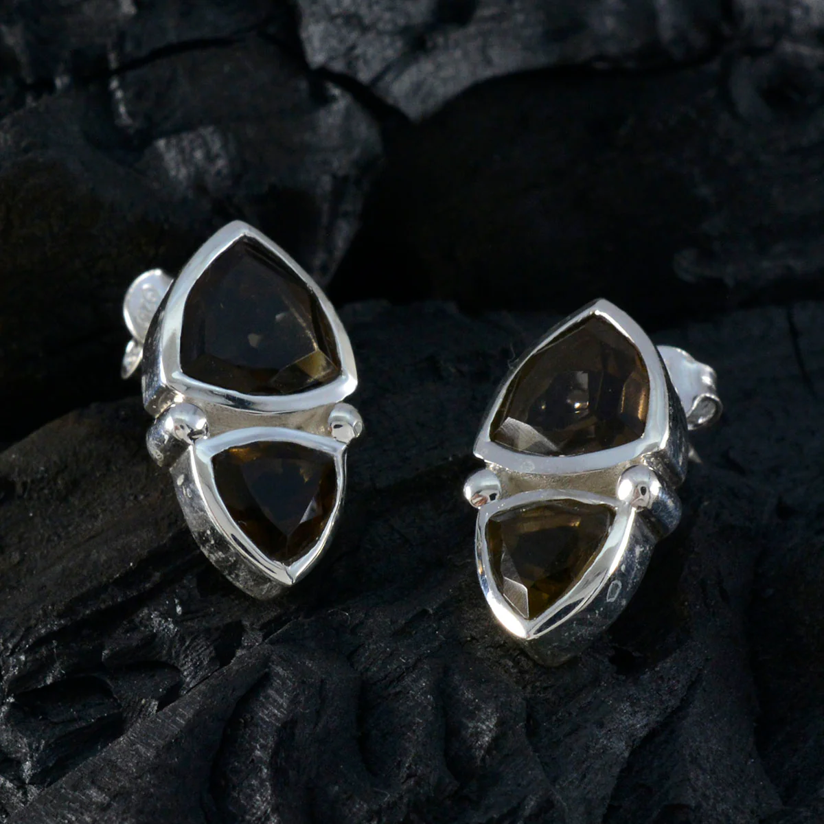 Smoky Quartz Moroccan Claire Toi et Moi Stud Brown Silver Earring - Image 2