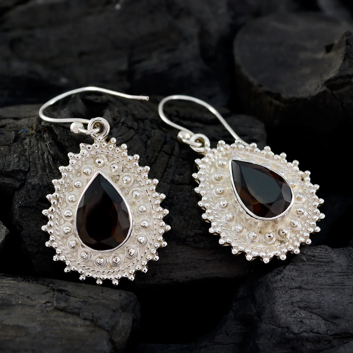 Smoky Quartz Moroccan Rina multiple Dangle Brown Sterling Silver Earring - Image 4