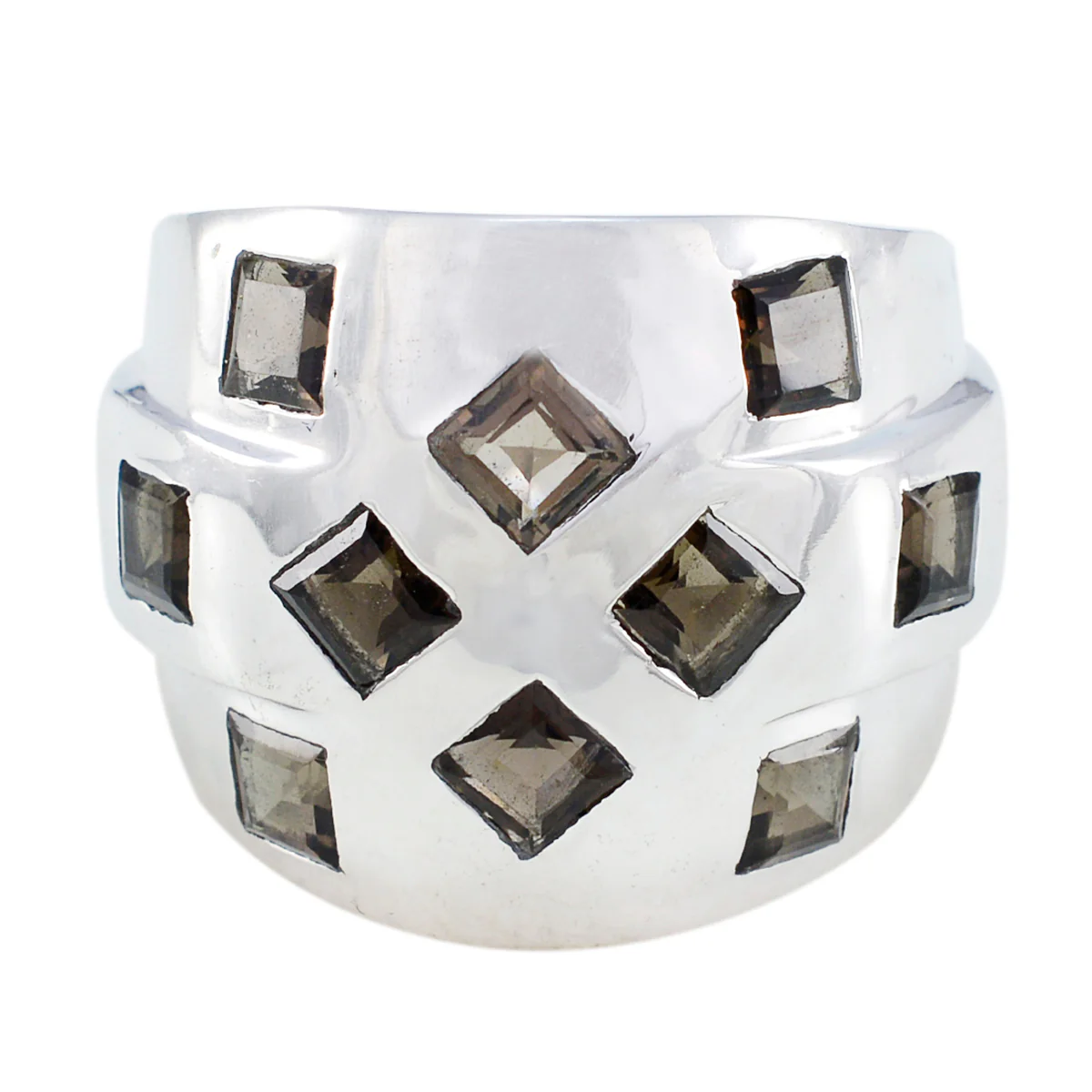 smoky quartz multiple French 925 Silver Brown Gemstones Chunky Traditional Ring Jewellery - Image 2