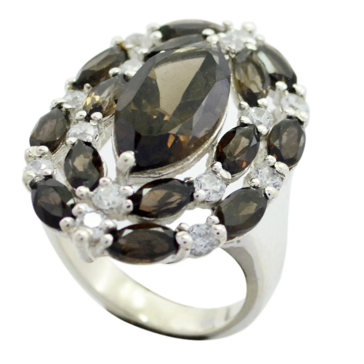 smoky quartz multiple Moroccan 925 Silver Brown Gemstones Essential  Trendy Ring Jewelry - Image 2