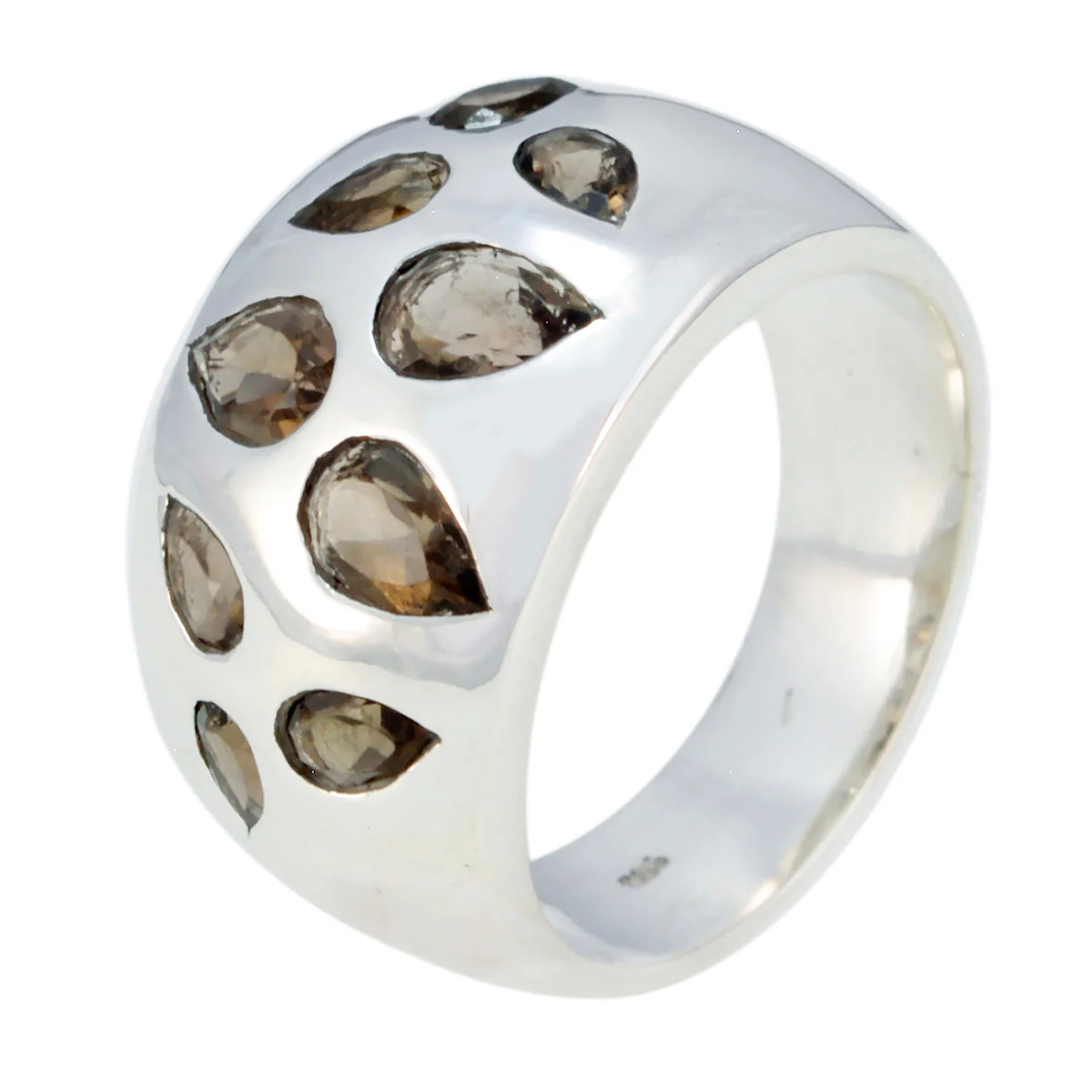 smoky quartz Navratna Spanish Silver Brown Gems Edgy Trendy Ring Jewelry - Image 2
