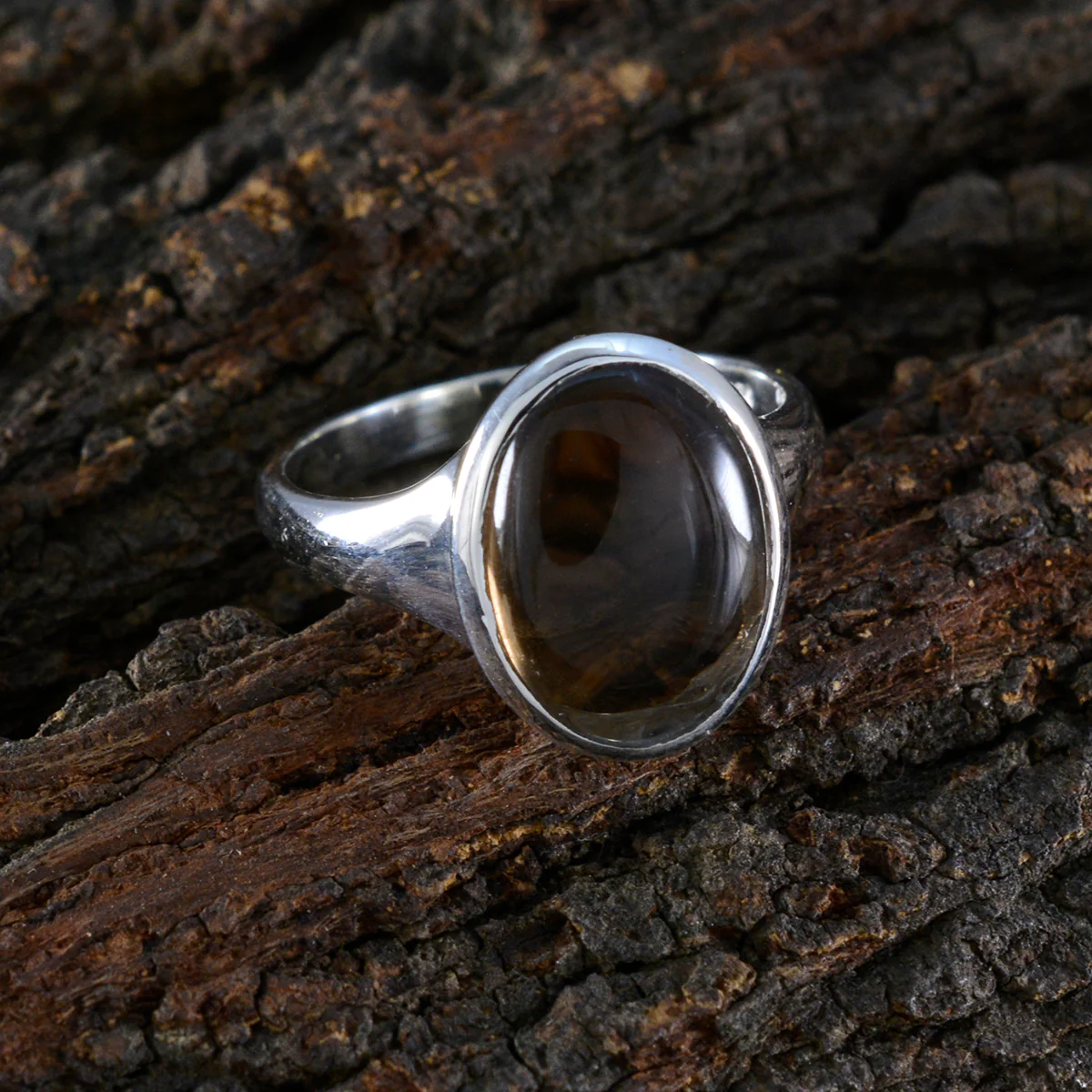 Smoky Quartz Solitaire African 925 Silver Brown Gems Minimal Boho Ring Jewellery - Image 3
