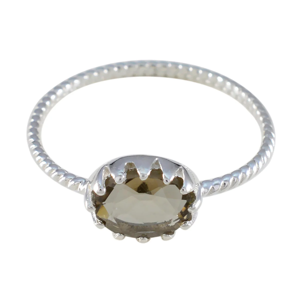Smoky Quartz Solitaire American 92.5 Silver Brown Gems Elegant  Twist Ring Jewelry - Image 3