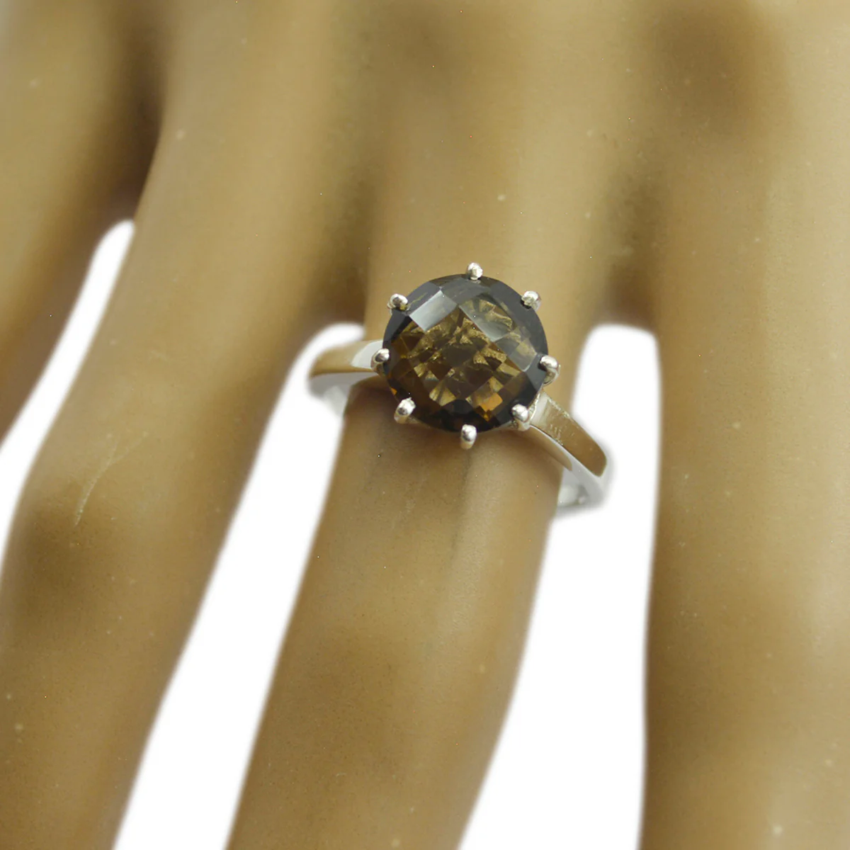 smoky quartz Solitaire American Silver Brown Gemstones Whisper-thin Luxurious Ring Jewelry - Image 2