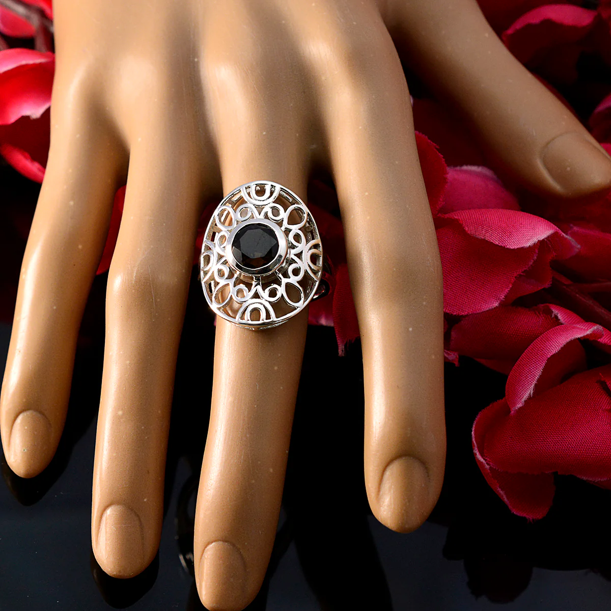 smoky quartz Solitaire Australian 92.5 Silver Brown Gemstones Classic Filigree Ring Jewelry - Image 5