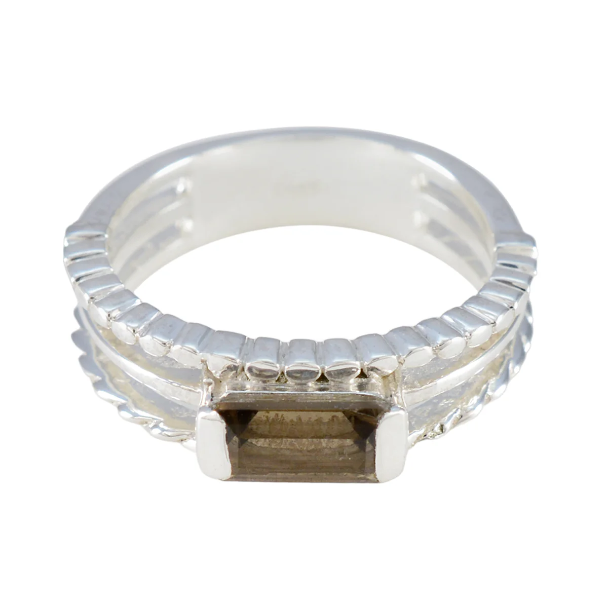 Smoky Quartz Solitaire Egyptian Sterling Silver Brown Gemstone Minimal Sophisticated Ring Jewelry