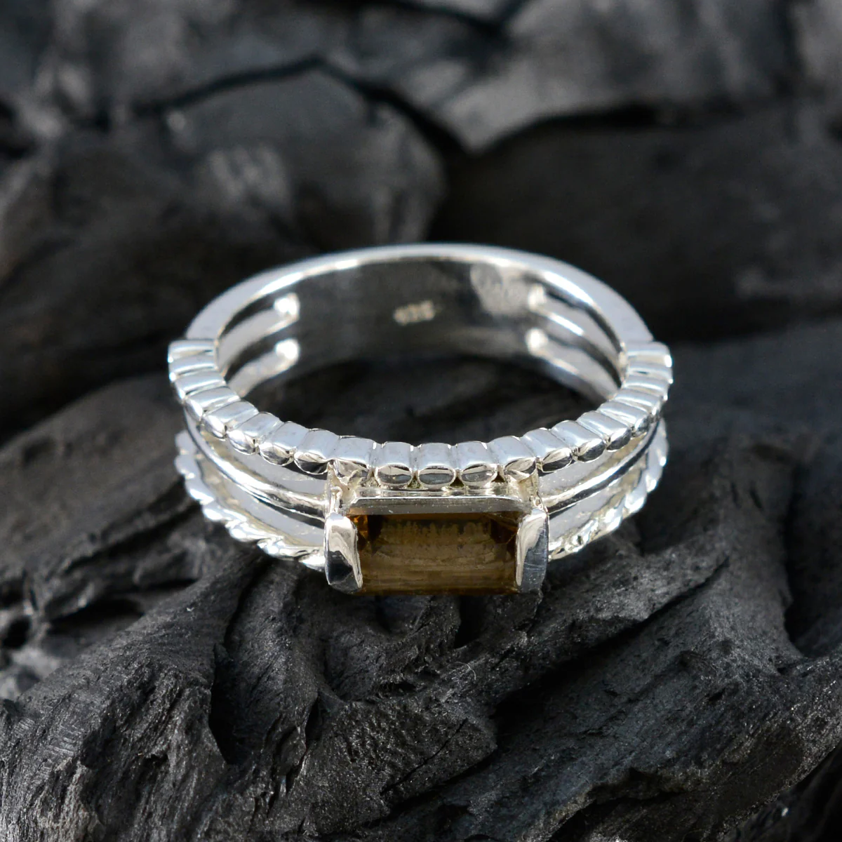 Smoky Quartz Solitaire Egyptian Sterling Silver Brown Gemstone Minimal Sophisticated Ring Jewelry - Image 4