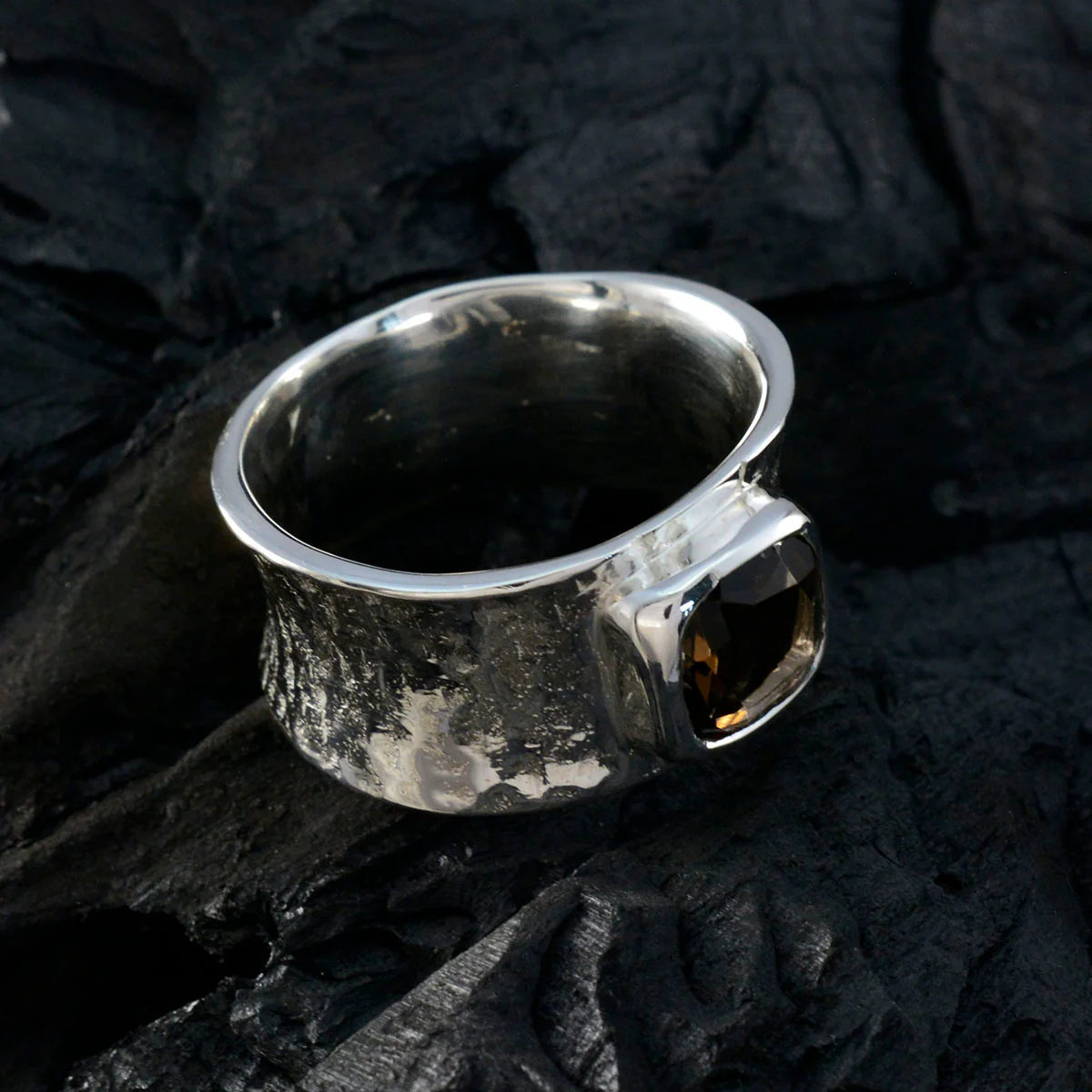 Smoky Quartz Solitaire French 925 Silver Brown Gemstone Statement antique Band Jewellery - Image 4