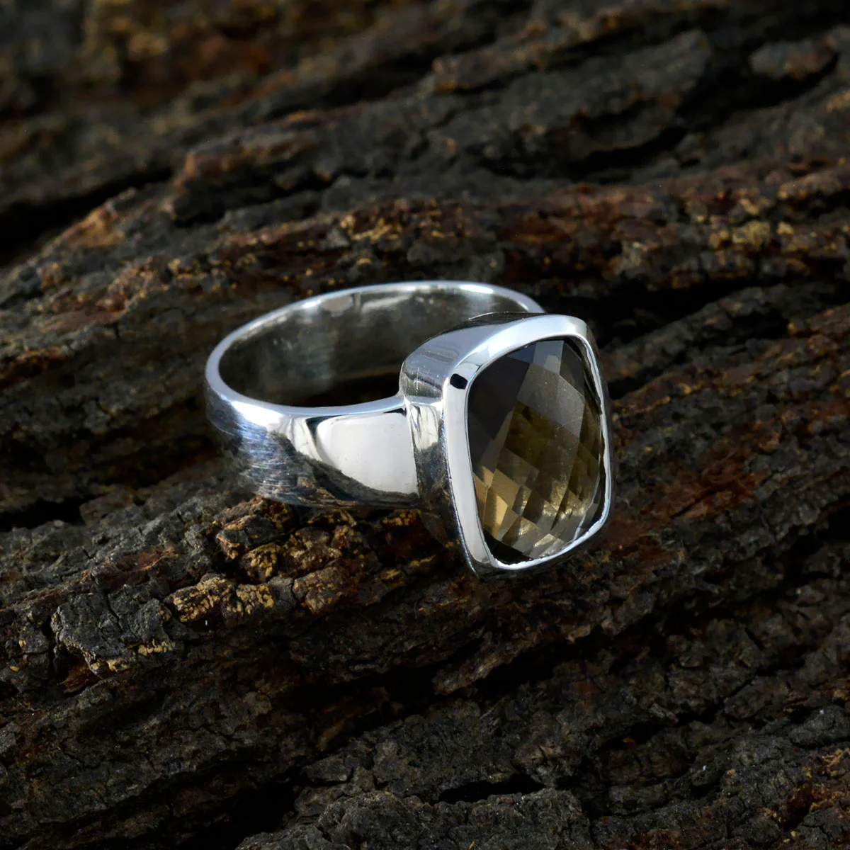 Smoky Quartz Solitaire French 925 Sterling Silver Brown Gemstone Versatile Modern Ring Jewellery - Image 3