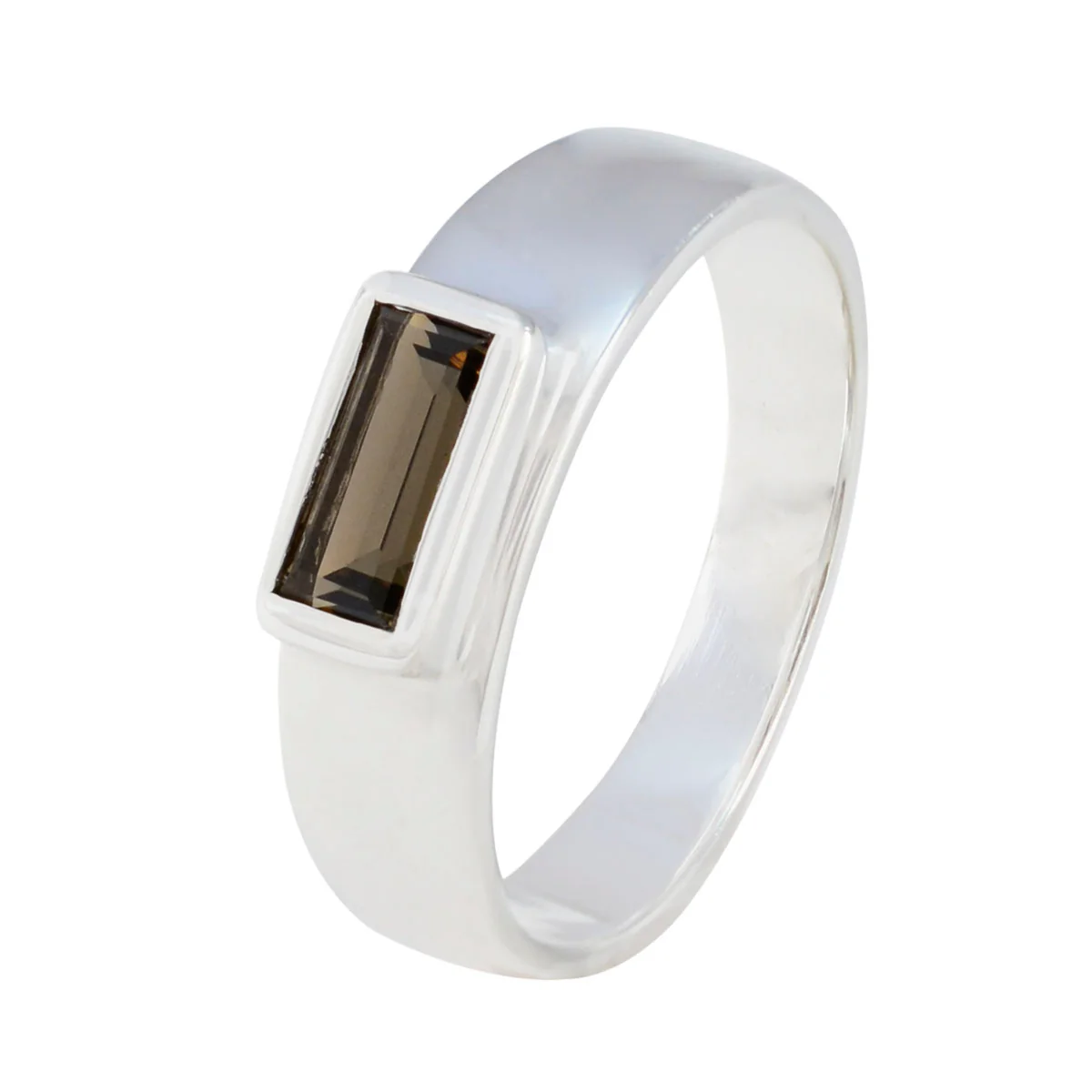 Smoky Quartz Solitaire French 925 Sterling Silver Brown Gemstones Slim Feminine Ring Jewellery - Image 2