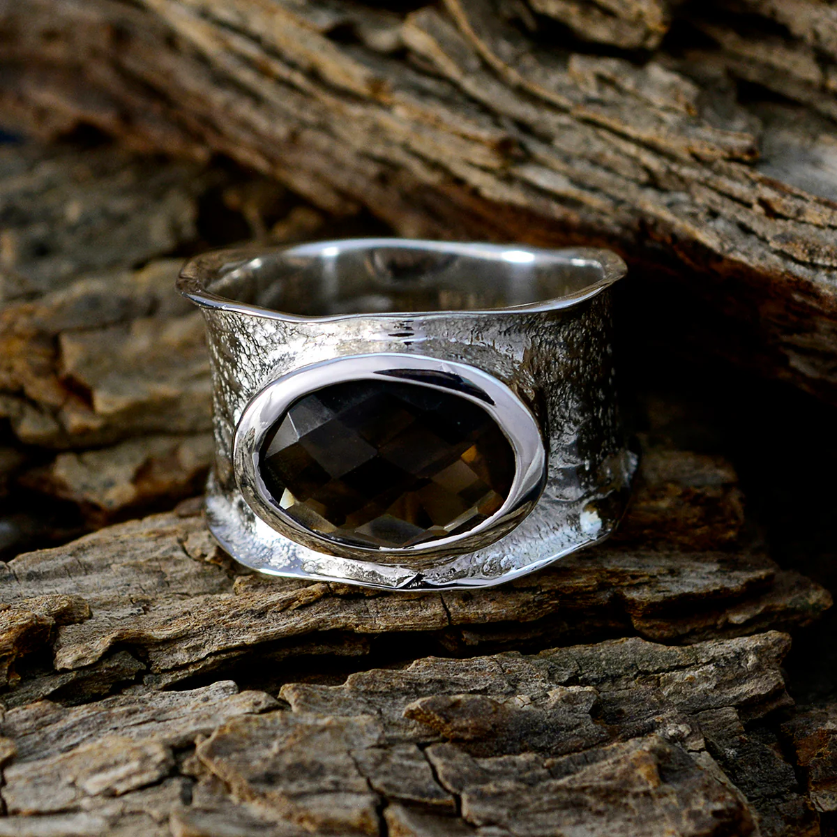 smoky quartz Solitaire German 92.5 Silver Brown Gems Edgy Oversized Band Jewellery - Image 3