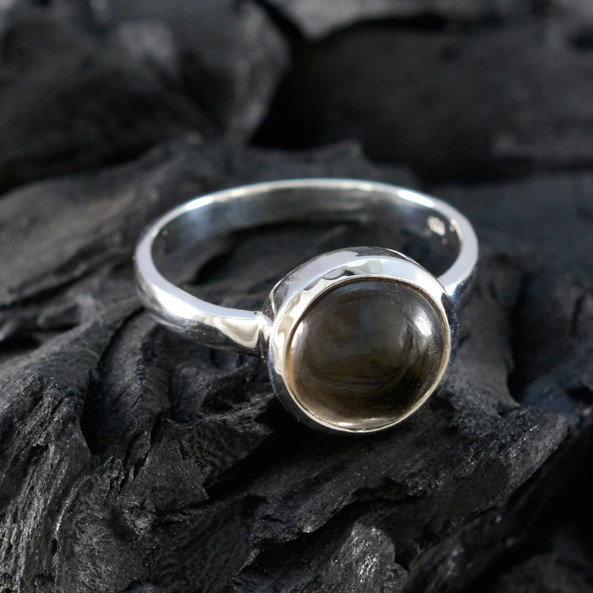 Smoky Quartz Solitaire German 92.5 Silver Brown Gemstones Slim Modern Ring Jewellery - Image 4
