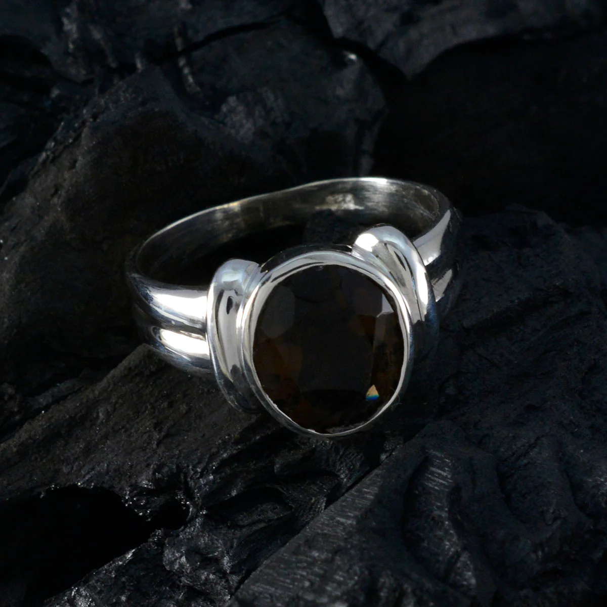 Smoky Quartz Solitaire German Silver Brown Gems Tiny Boho Ring Jewelry - Image 4