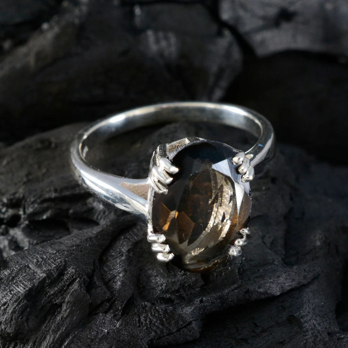 Smoky Quartz Solitaire German Sterling Silver Brown Gemstones Tiny Contemporary Ring Jewellery - Image 4