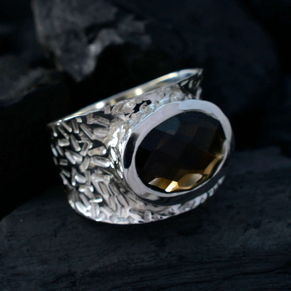 Smoky Quartz Solitaire Indian Silver Brown Gems Essential engravings Ring Jewellery - Image 4
