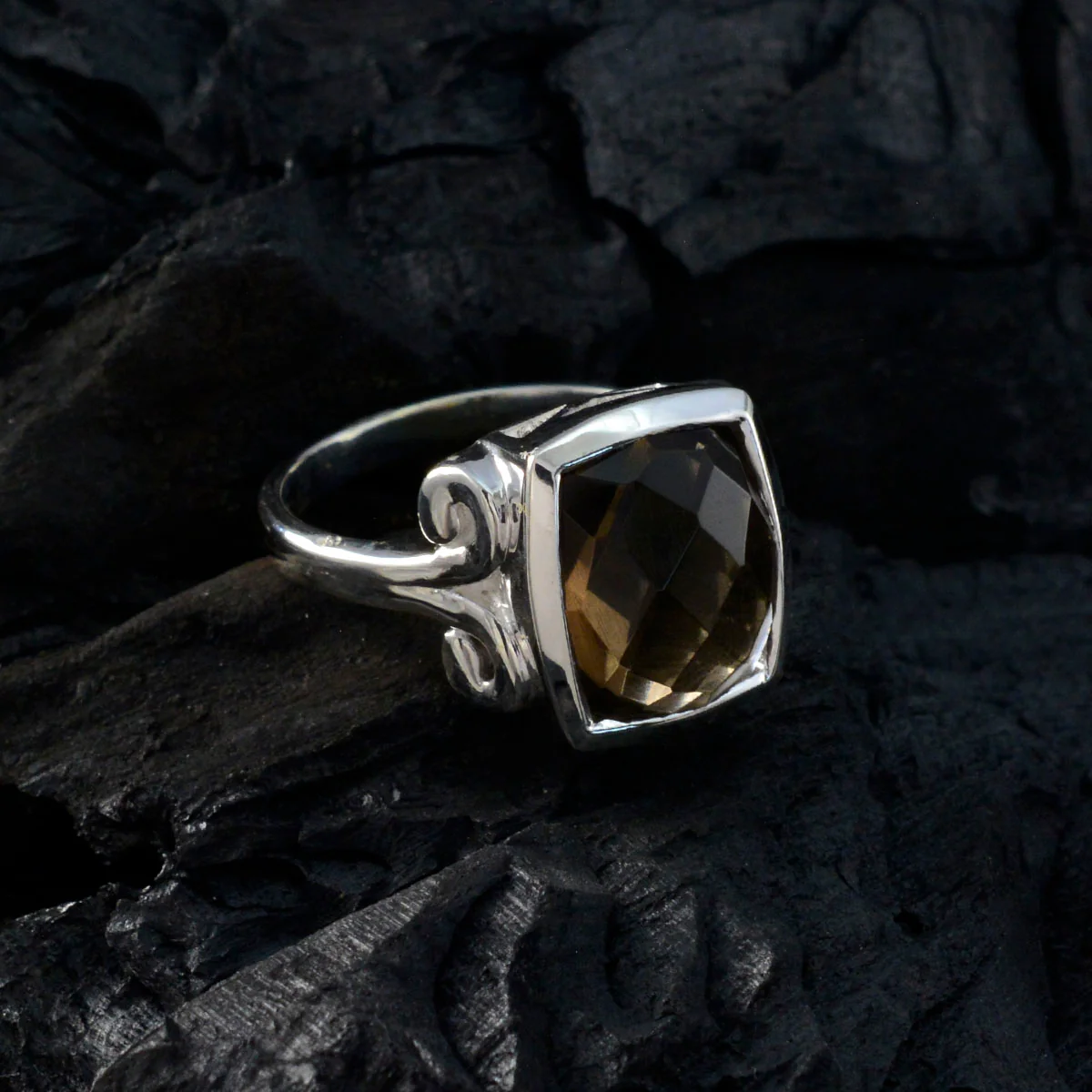 Smoky Quartz Solitaire Indian Silver Brown Gemstone Mid-weight Sophisticated Ring Jewelry - Image 4