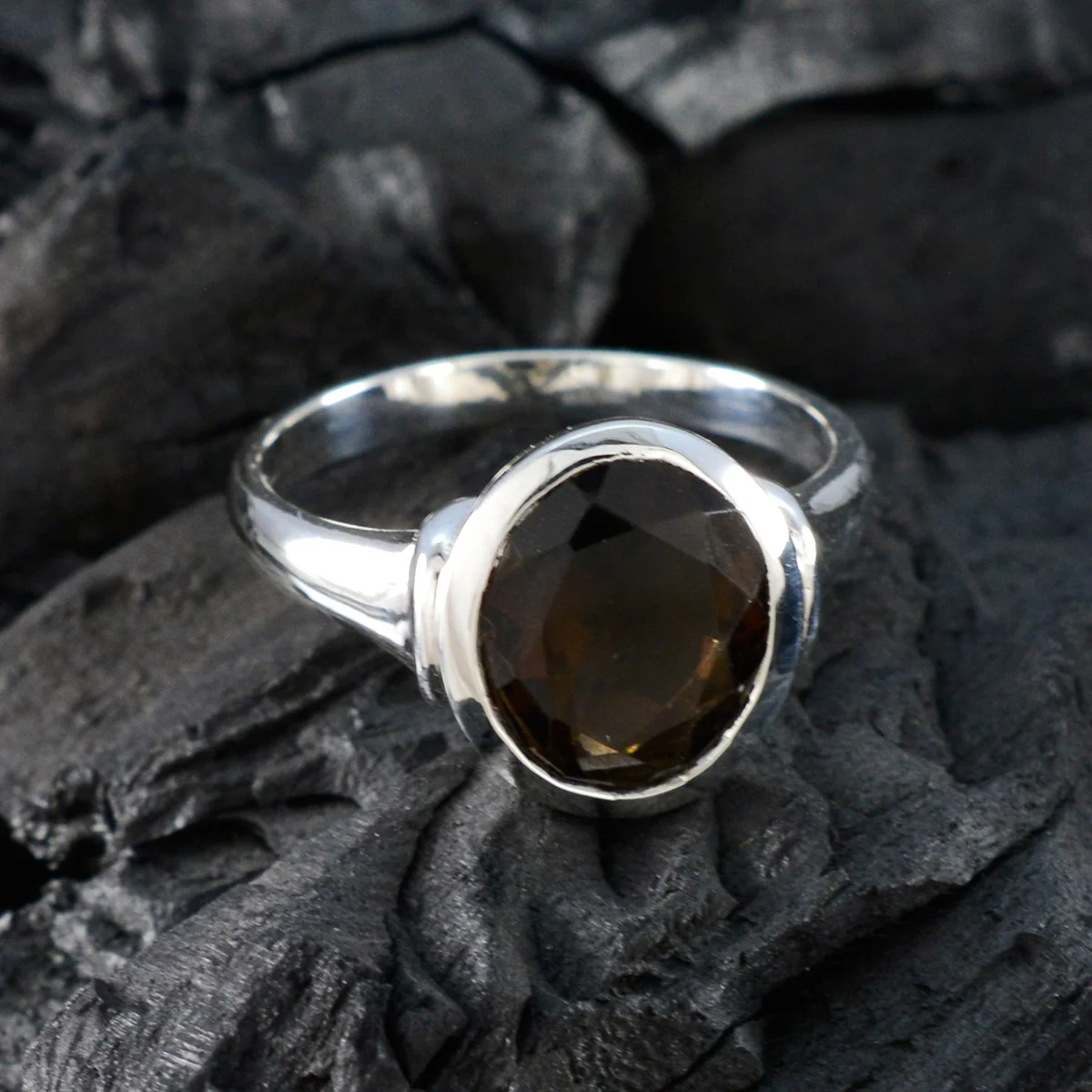Smoky Quartz Solitaire Indian Sterling Silver Brown Gems Minimal Boho Ring Jewellery - Image 5