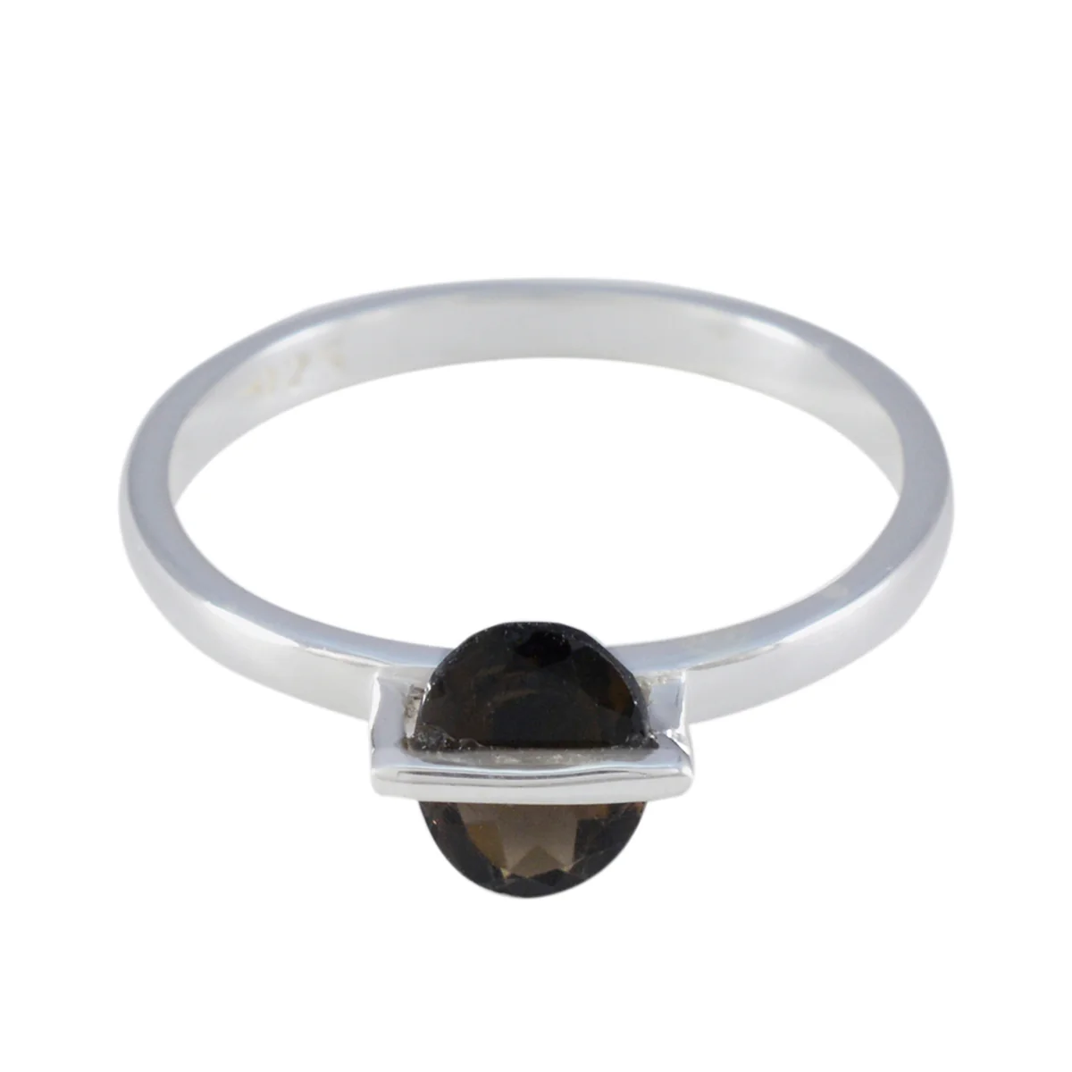 Smoky Quartz Solitaire Korean 92.5 Silver Brown Gems Delicate Sophisticated Ring Jewelry